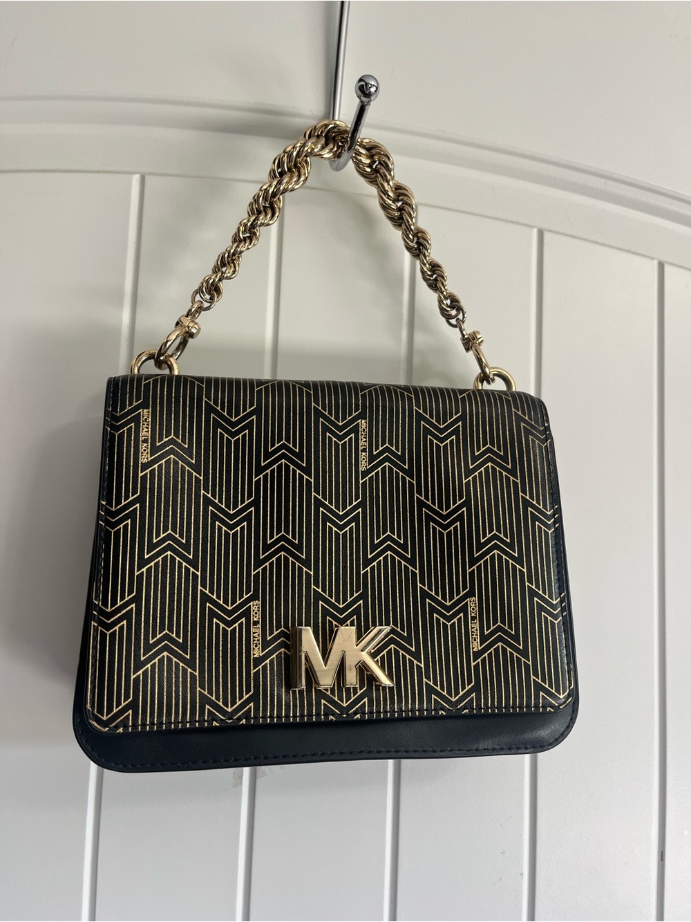 Michael Kors Mott Metallic Gold Deco Chain Bag Purse Luxury Designer Date Night